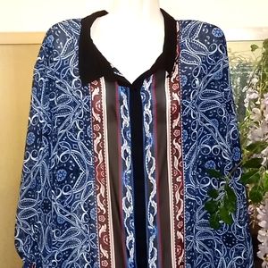 Cato Paisley Printed Sheer Button Down Blouse